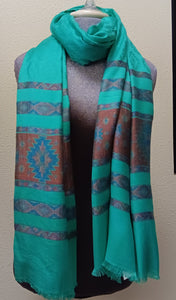 Pashmina with Striped Border ~ Green