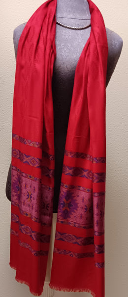 Pashmina with Striped Border ~ Red