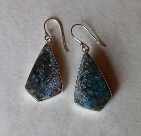 Sterling Silver Earrings ~ Moss Agate