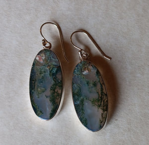 Sterling Silver Earrings ~ Moss Agate Ovals