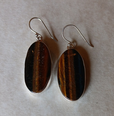 Sterling Silver Earrings ~ Tiger Eye Ovals