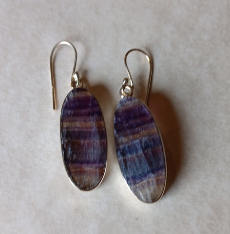 Sterling Silver Earrings ~ Striped Agate Ovals