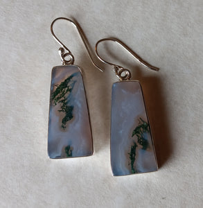 Sterling Silver Earrings ~ Moss Agate Dangles