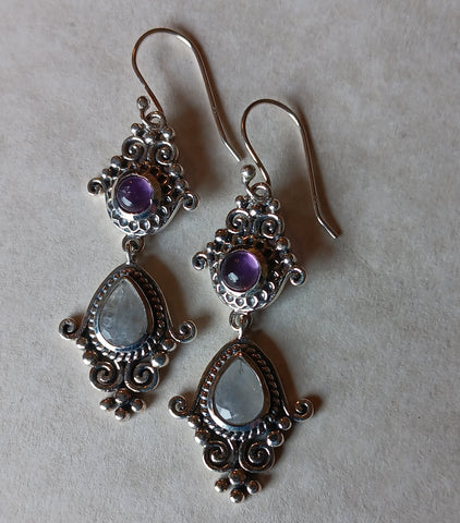 Sterling Silver Earrings ~ Amethysts & Moonstones