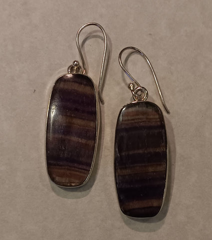 Sterling Silver Earrings ~ Striped Agate Dangles