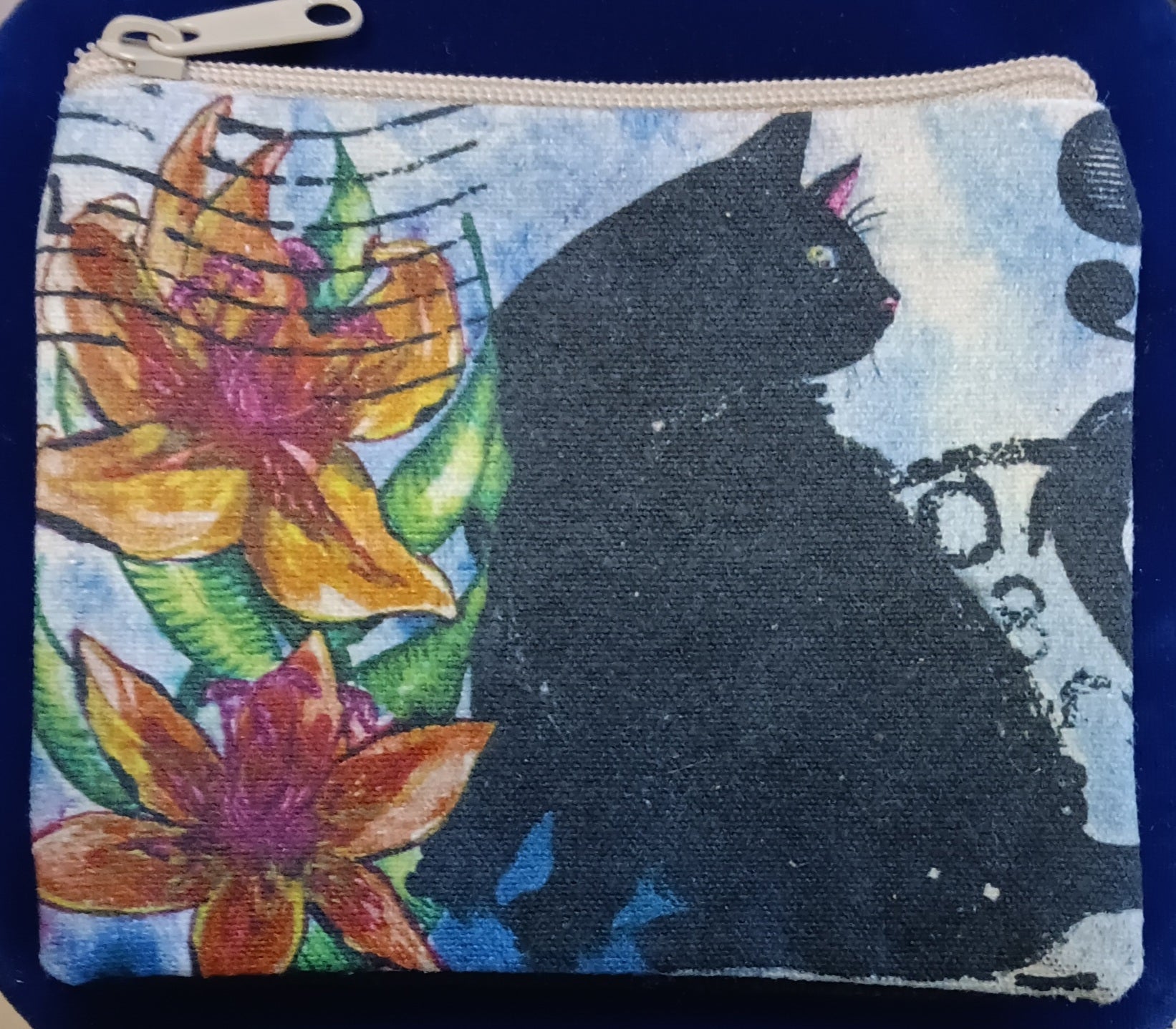 Cotton Print Pouch ~ Black Kitty