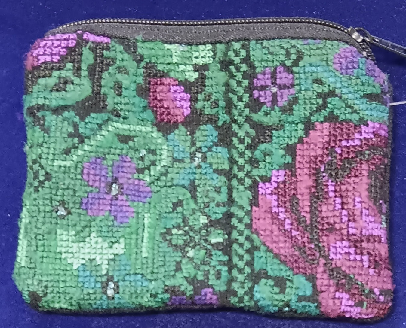 Guatemalan Embroidered Pouch ~ Small ~ Green & Purple