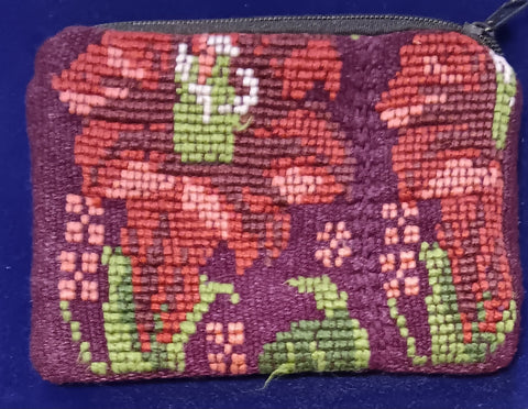 Guatemalan Embroidered Pouch ~ Small ~ Burgundy Flowers