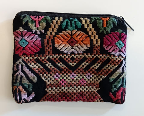 Guatemalan Embroirdered Pouch ~ Medium ~ Multicolored Geometric