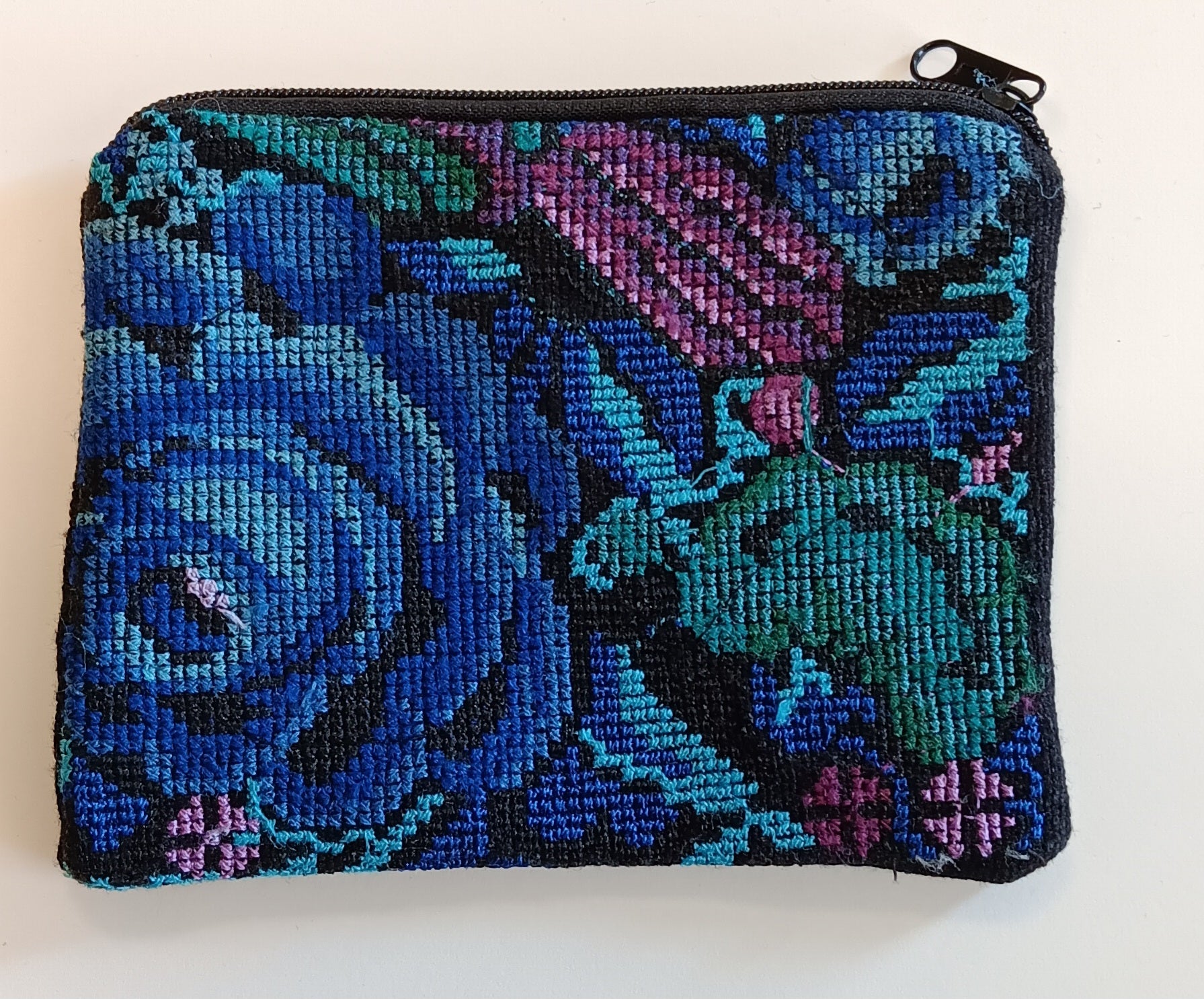 Guatemalan Embroirdered Pouch ~ Medium ~ Blue Rose