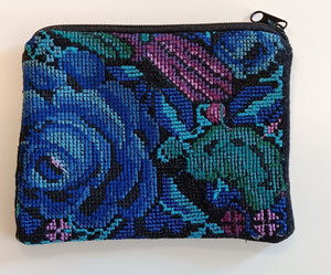 Guatemalan Embroirdered Pouch ~ Medium ~ Blue Rose