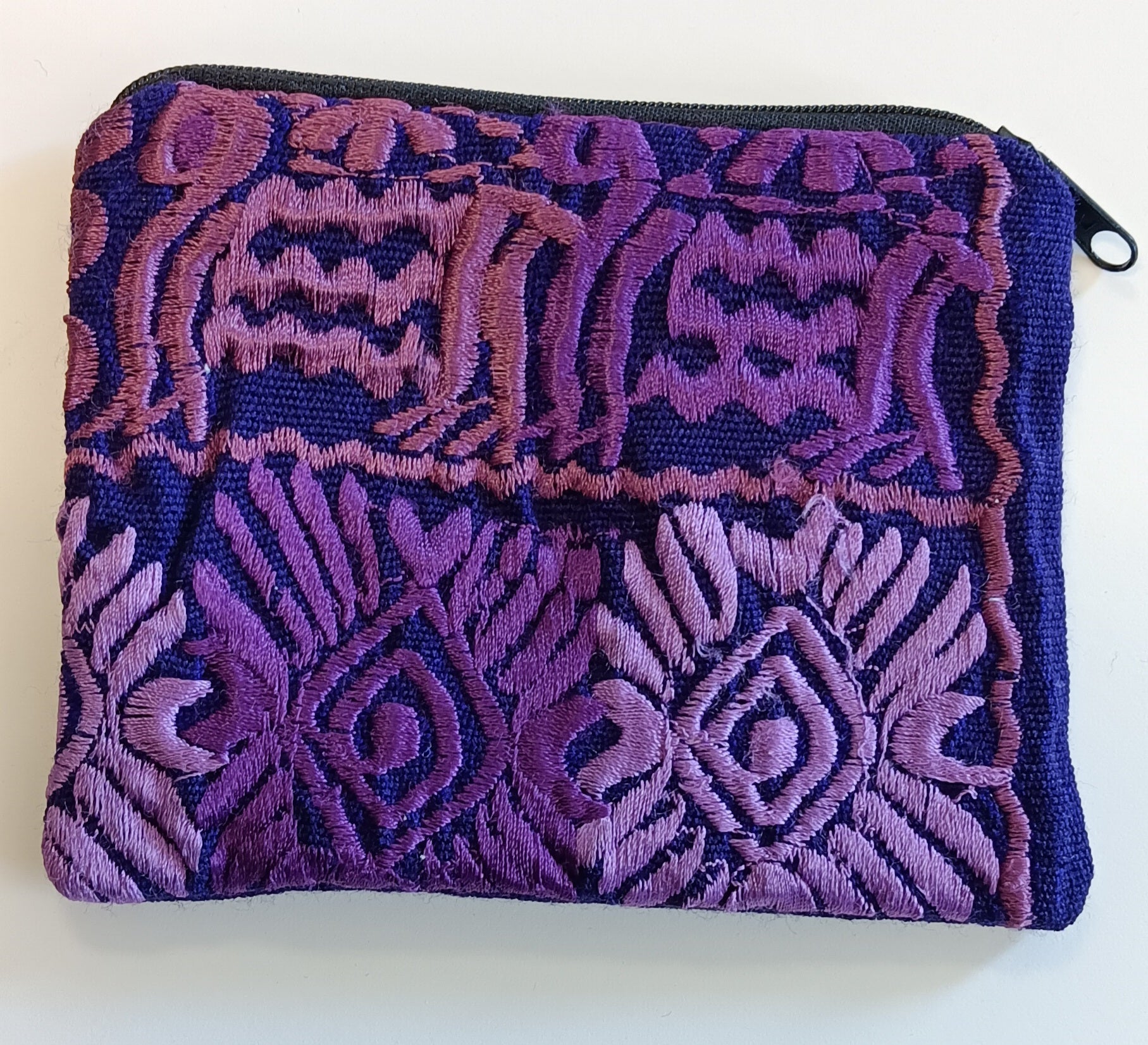 Guatemalan Embroirdered Pouch ~ Medium ~ Purple Geometric
