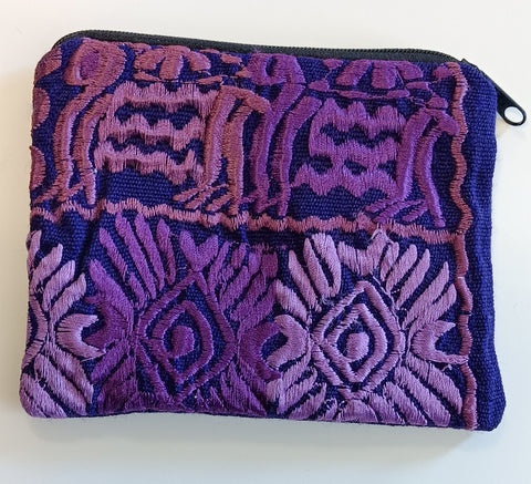 Guatemalan Embroirdered Pouch ~ Medium ~ Purple Geometric