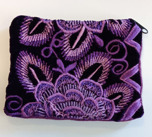 Guatemalan Embroirdered Pouch ~ Medium ~ Purple Flowers