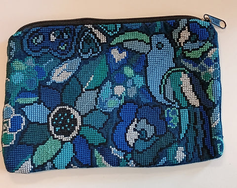 Guatemalan Embroirdered Pouch ~ Large ~ Blue Parrot