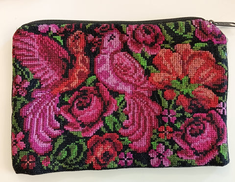 Guatemalan Embroirdered Pouch ~ Large ~ Birds with Roses