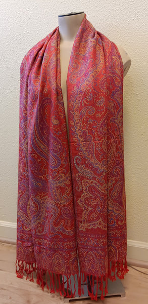 Scarf ~ Silk Pashmina ~ Red with Gold