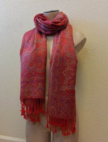 Scarf ~ Silk Pashmina ~ Red with Gold