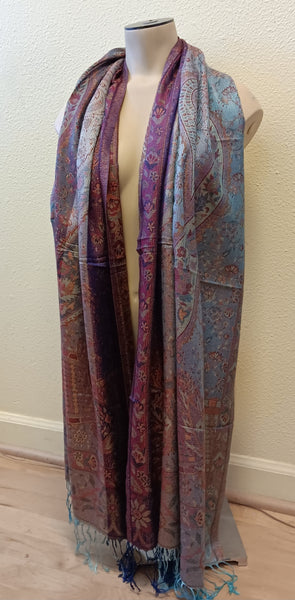 Scarf ~ Silk Pashmina ~ Multicolored Blue to Rust