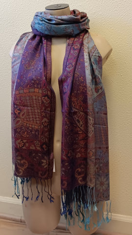 Scarf ~ Silk Pashmina ~ Multicolored Blue to Rust