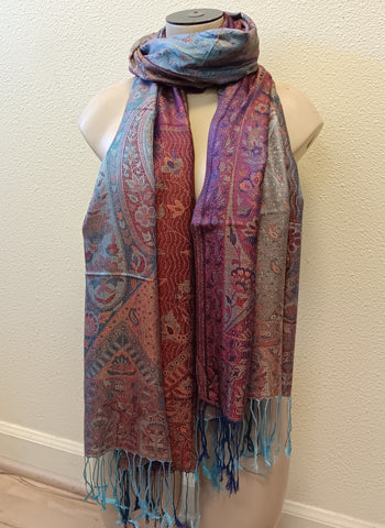 Scarf ~ Silk Pashmina ~ Teal to Rust