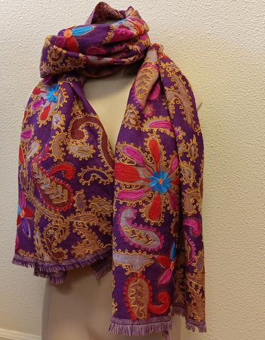 Scarf ~ Embroidered Boiled Wool Pashmina ~ Purple