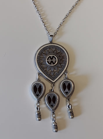 Turkish Bracelet ~ Stylized Pewter & Red Glass