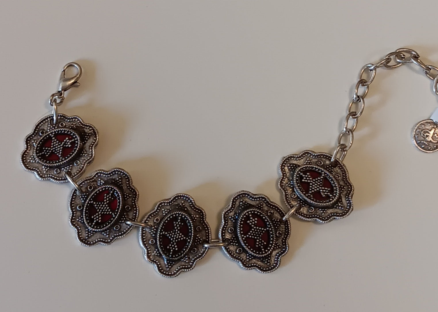 Turkish Bracelet ~ Pewter & Red Glass