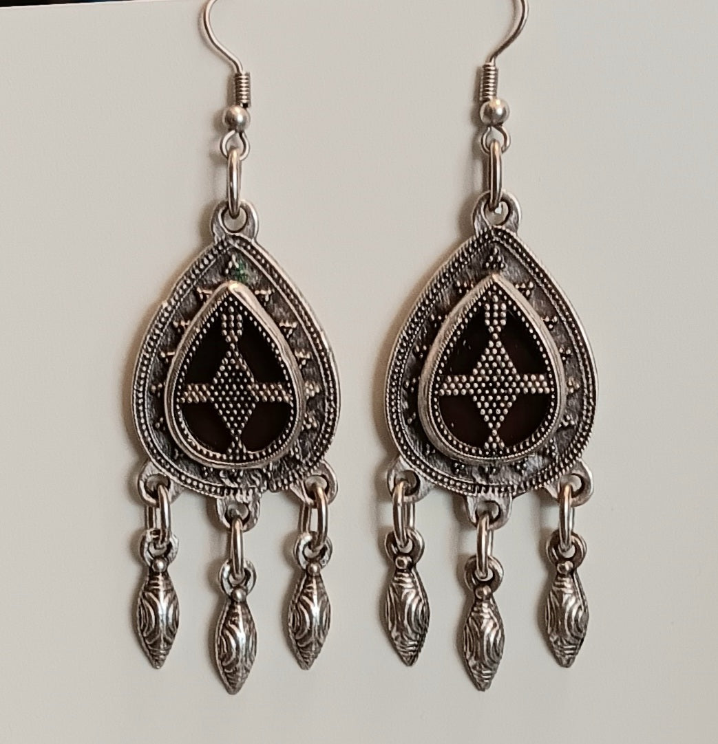 Turkish Earrings ~ Pewter & Glass