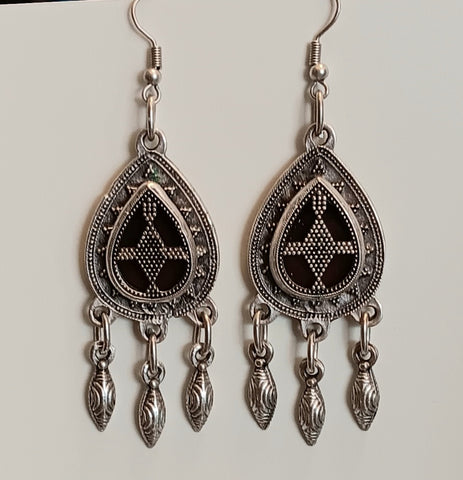Turkish Earrings ~ Pewter & Glass