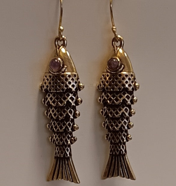 Articulated Fish Earrings ~ Brass
