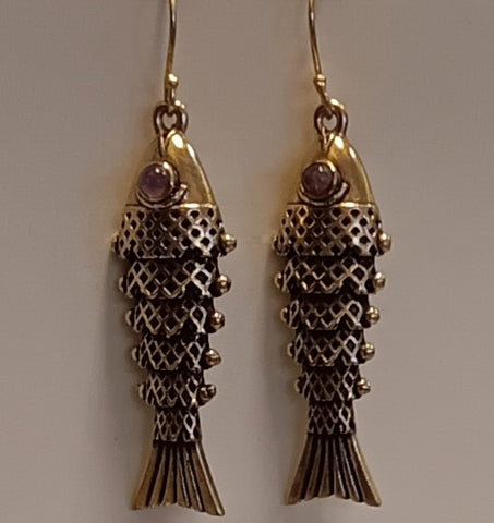 Articulated Fish Earrings ~ Brass