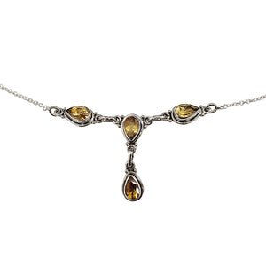 Beautiful Sterling Silver Drop Pendant Necklace ~ Faceted Citrine