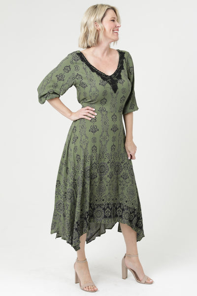 Lovely Long Sleeve Dress ~ Olive Print