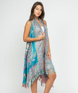 Sweet Long Embroidered Vest ~ Turquoise