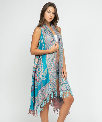 Sweet Long Embroidered Vest ~ Turquoise