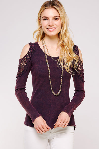 Lacy Cold Shoulder Thermal Cotton Top