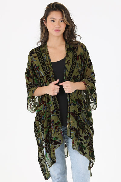 Gorgeous Velvet Kimono ~ Green Burnout Print