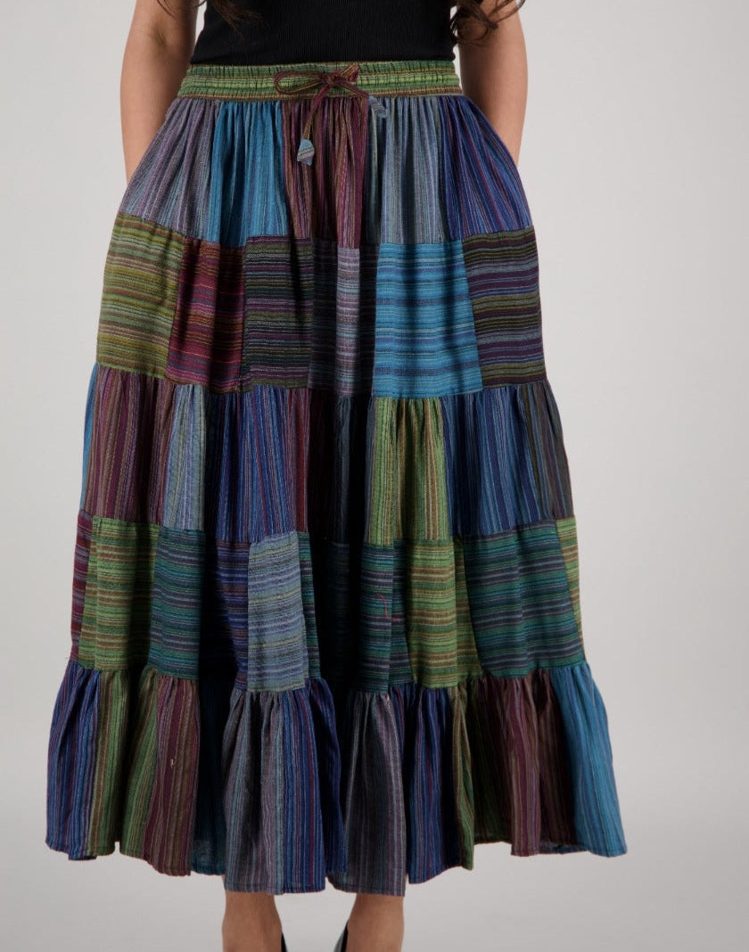 Cotton Patchwork Skirt ~ Blues