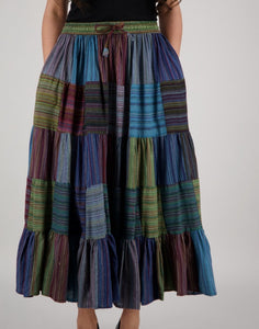 Cotton Patchwork Skirt ~ Blues