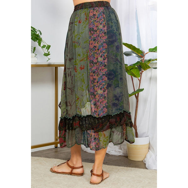 Wrap Style Patchwork Skirt ~ Green