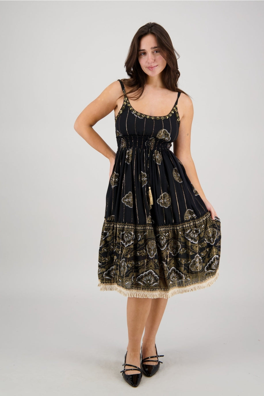 Beautiful Spaghetti Strap Sundress ~ Black & Gold