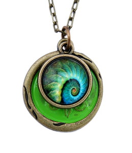 Photo Glass Charm Necklace ~ Peacock Swirl