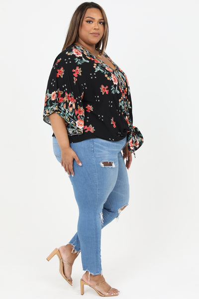 Plus Size ~ Black Print Blouse