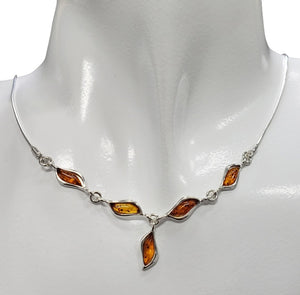 Cognac Amber & Sterling Silver Necklace