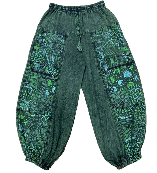 Fabulous Patchwork Harem Cargo Pants ~ Teal Green