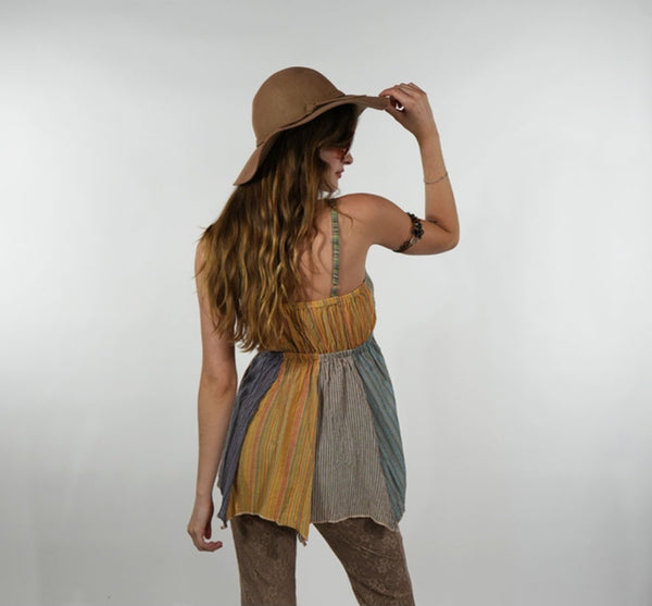Cotton Patchwork Tank Top ~ Tan & Cream