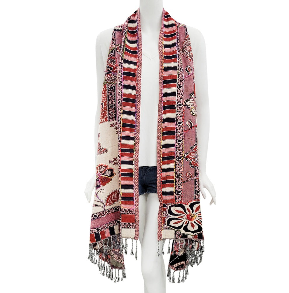 Beautiful Long Embroidered Vest ~ Red & Black