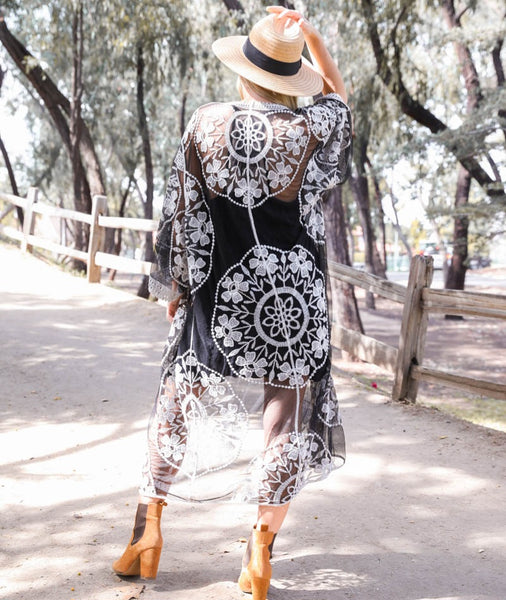 Black & White Lace Kimono Jacket