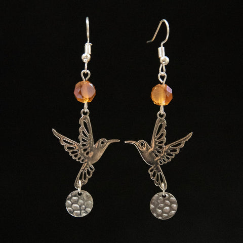 Brass & Glass Earrings ~ Hummingbirds
